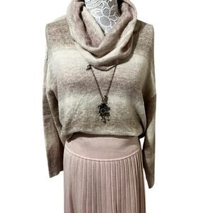 American Eagle Pink/Tan Striped Soft Girl Sweater With Cowl Neck-Womens Size M